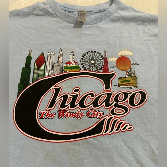 Chicago The Windy City Short Sleeve Tourist T-shirt XL Unisex Blue Illinois - Picture 1 of 8